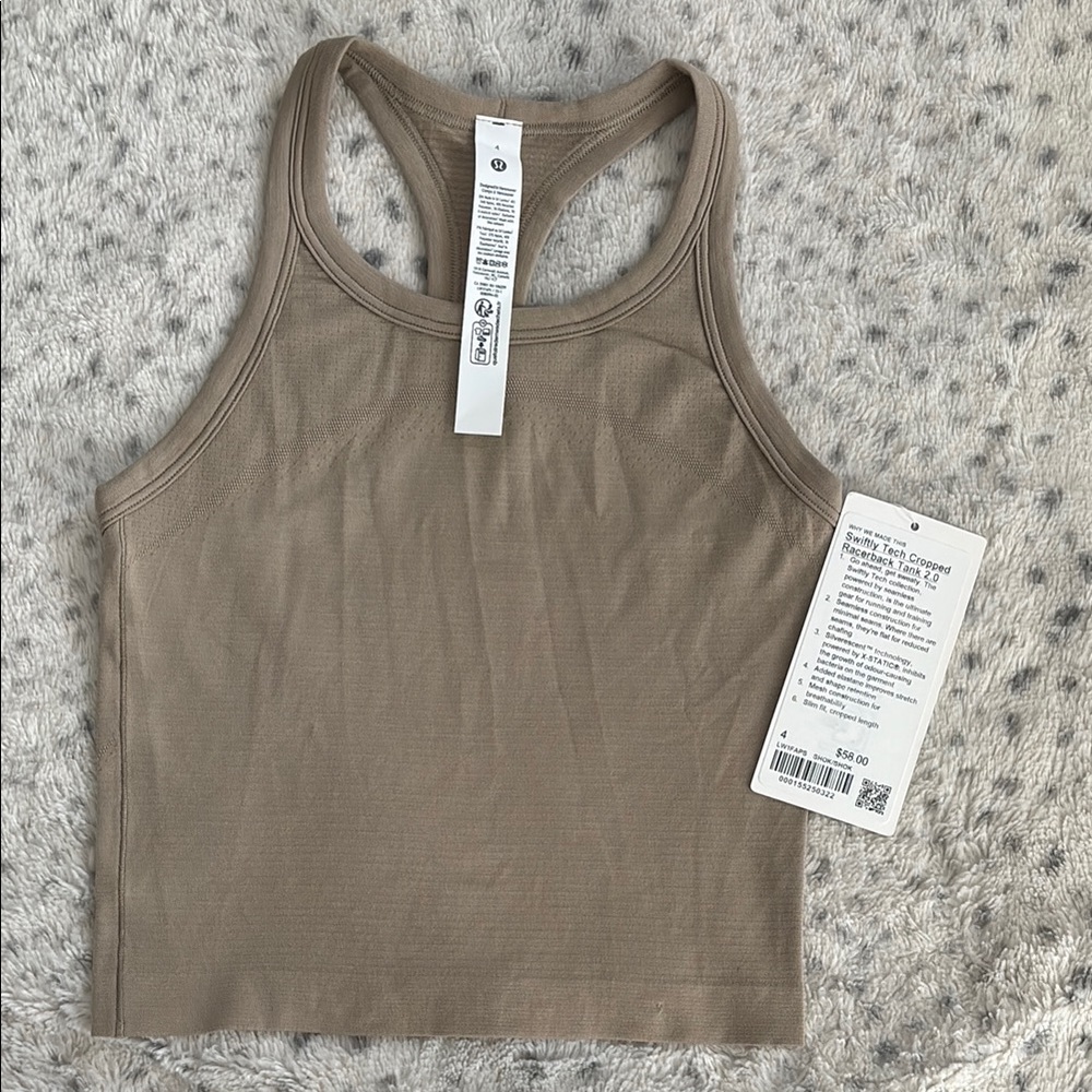 lululemon athletica Swiftly Tech Cropped 2.0 Tan Oak Tank Top size 4 NWT